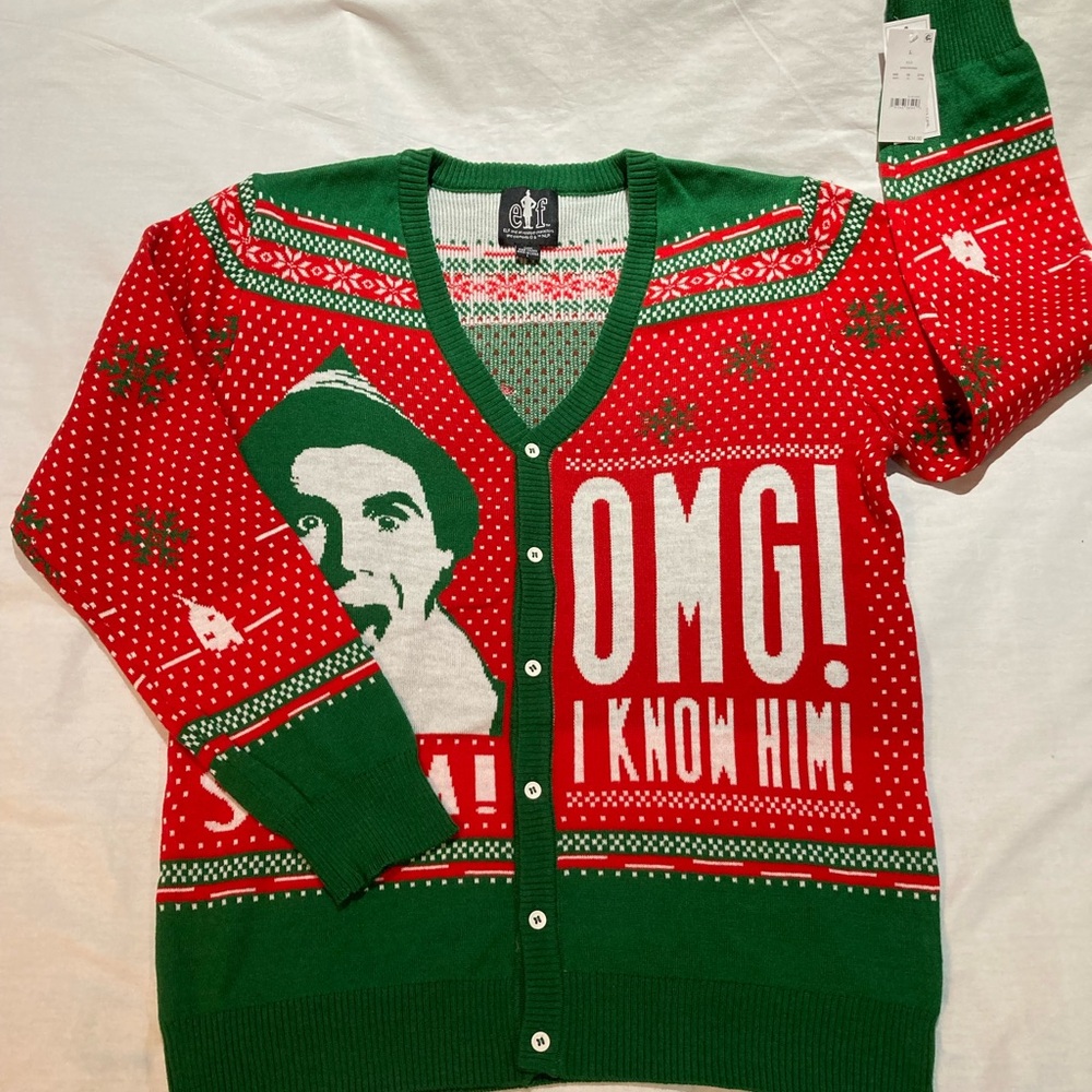 Elf Christmas Cardigan, Women's size large, NWT!